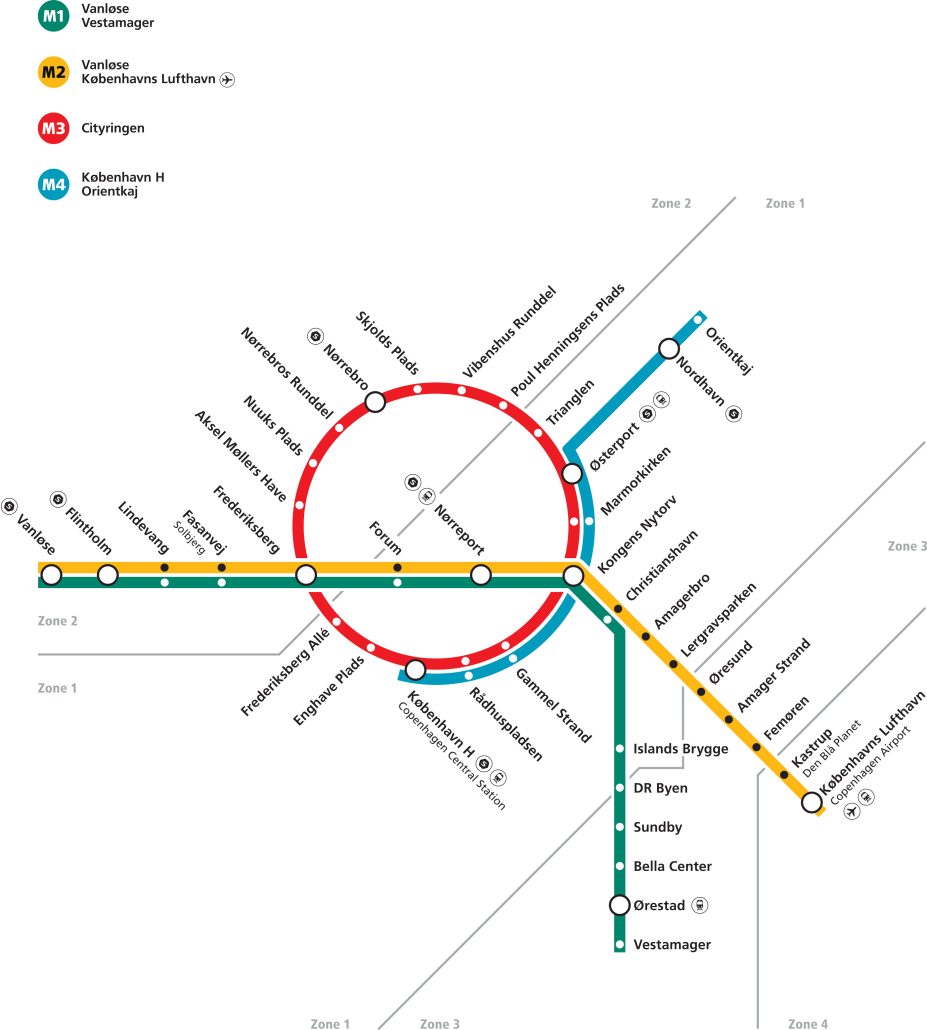 Kopenhag'da Ulaşım - Metro Haritası